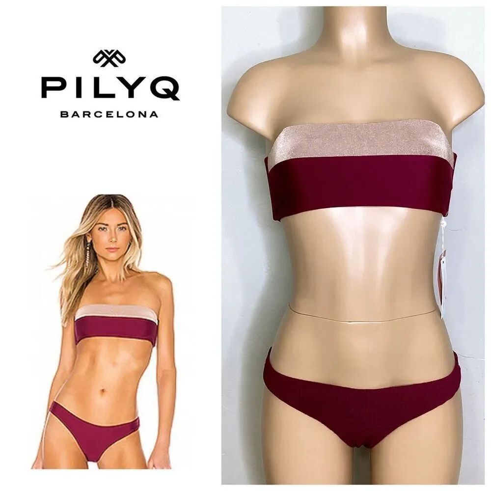 New. Pilyq plum and rose metallic bandeau top. L-top/S-bottoms